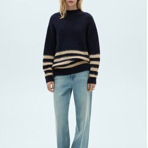 Mango Striped Mock Neck Sweater NWT Parisian Chic Knit Pullover Small